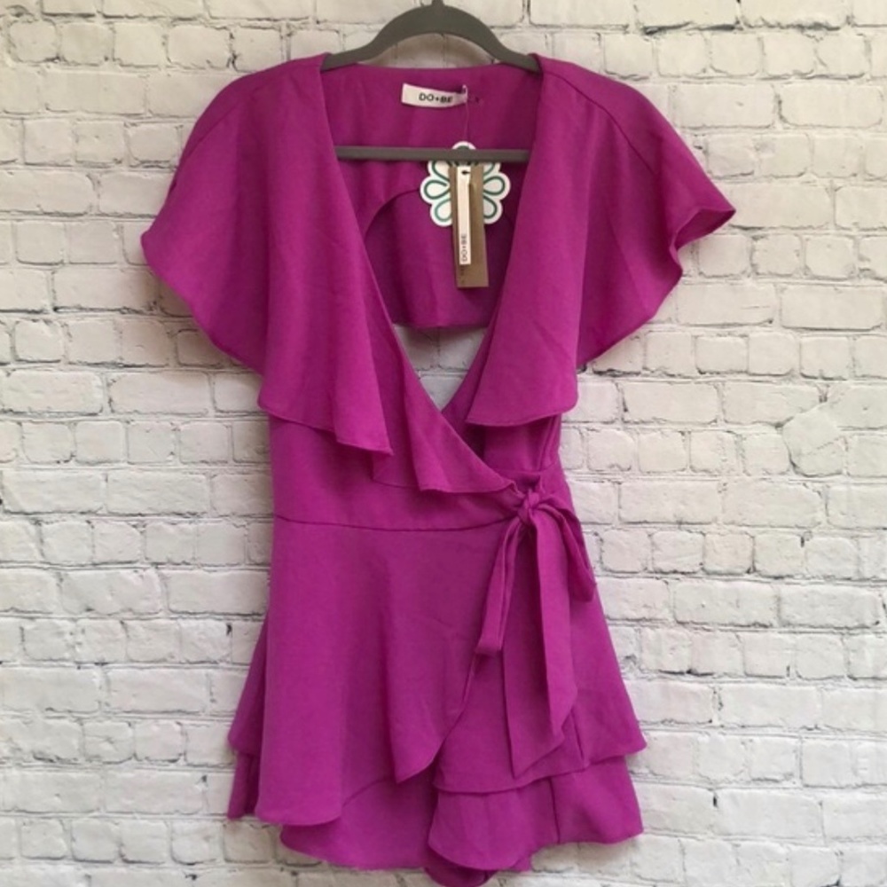 DO+BE Fuschia Ruffle Wrap Romper Dress